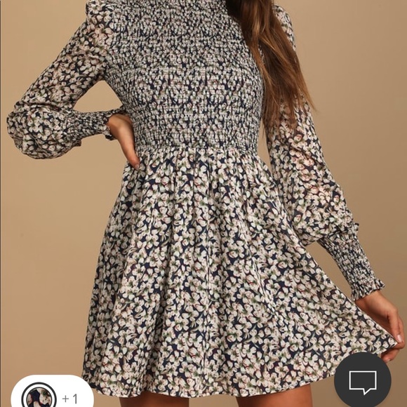 LULUS Floral navy smocked skater dress - Picture 3 of 4